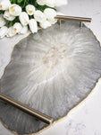 Excellence Collection- Silver & Pearl Agate Tray with Handles & Coasters