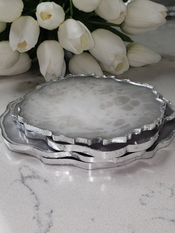 Excellence Collection-  Silver Leaf Edge Agate Coasters