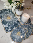 Blue Marble Agate Coasters with Tray