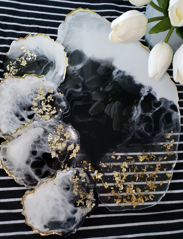 Excellence Collection- Black Royal Agate Tray with Coasters