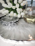 Excellence Collection- Pure Silver Agate Tray with Black Handles & Coasters