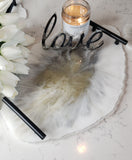 Excellence Collection- White Quartz & Moonstone Tray with Black Handles/4 Coasters