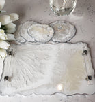 Opal Agate Collection: White & Pearl Tray with Acrylic Handles & 4 Coasters