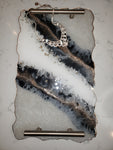 Black Lace Agate Tray with Heirloom Silver Handles