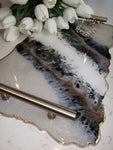 Black Lace Agate Tray with Heirloom Silver Handles