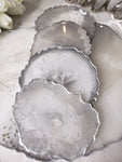 Opal Agate Collection: White & Pearl (Sm) Tray with Acrylic Handles & 2 Coasters