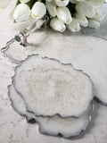 Opal Agate Collection: White & Pearl Tray with Acrylic Handles & 2 Coasters