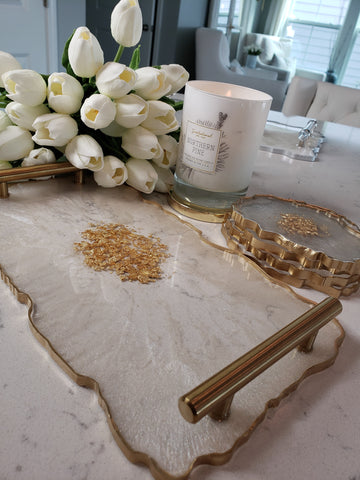 Floating Karats (Sm) Tray with Gold Handles & 4 Coasters