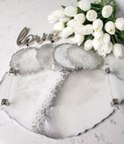 Excellence Collection: White & Silver Tray with Acrylic Handles & 4 Coasters