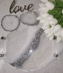 Excellence Collection: III White & Silver Tray with Acrylic Handles & 4 Coasters