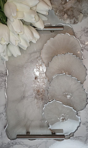 ICE Agate Collection: White & Silver Tray I