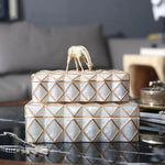 Luxe Diamond Pattern With Crossed Golden Lines Jewelry Box