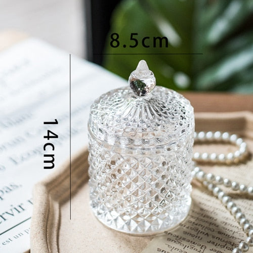 Rhombus Glass Candy Jar Aromatherapy Candle Box Jewelry Necklace Box Glass  Container Transparent Storage Jar Living