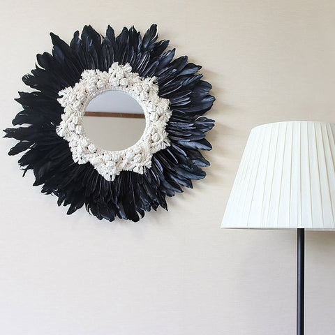 Handmade Tapestry Feather Wall Art Mirror
